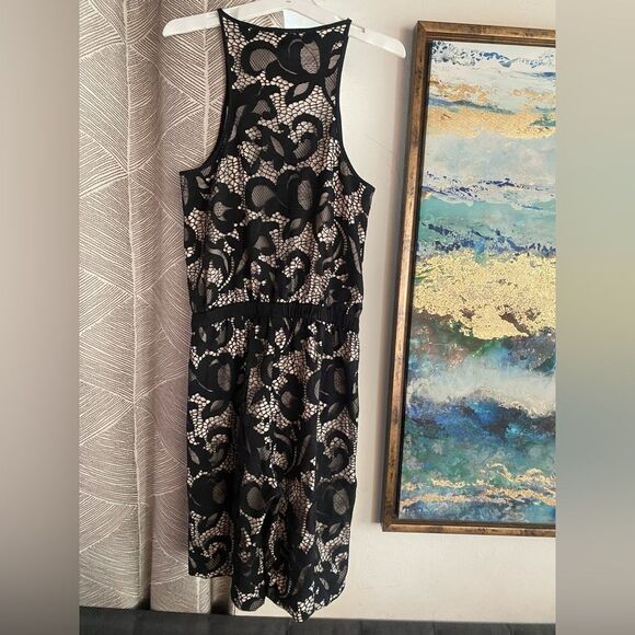Diane von Furstenberg Womens Sz 2 Black Shany Romper Lace Shorts Pockets - Picture 3 of 14